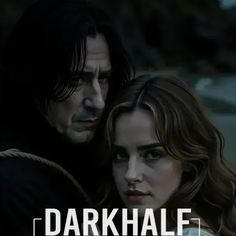 two people standing next to each other with the words dark half in front of them