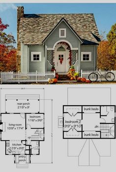 the floor plan for a small house with two rooms and an attached porch, is shown in