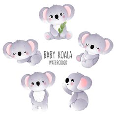 baby koala watercolor clipart set on white background for use in children's design projects