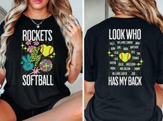 "Personalized Softball Team Fundraiser T-Shirts by LilCo Studio Welcome to LilCo Studio Etsy Shop! Support Your Favorite Softball Team with Personalized \"Look Who Has My Back\" Group T-Shirts!  Gear up and show your love for your softball squad with our special fundraiser t-shirts! These tees not only showcase your team pride on the front but also offer a unique opportunity for friends and family to make a lasting mark by donating and getting their name added to the back. 👕 Product Features: H Softball Playoff Shirts, Softball Tshirt Designs Team Shirts, Softball Team Shirt Ideas, Softball Team Shirts, Back Group, Softball Team Shirt, Softball Shirt Designs, T Shirt Fundraiser, Softball Stuff