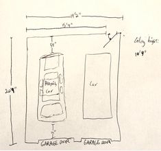 a drawing of a refrigerator with the door open and measurements drawn on it's side