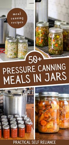 jars filled with food sitting on top of a wooden table