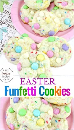 easter funfetti cookies on a pink plate