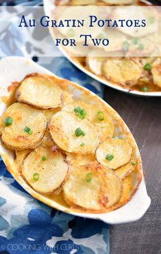 two plates filled with potatoes on top of a table