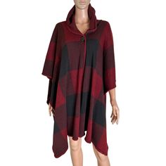 Kimberly C. Poncho One Pocket Red/Black Plaid New Hooded No Arm Holes Osfm Comfy Cozy Snuggly Cuddle Fireplace Fall/Winter Business Casual, Dress Up, Casual Wear. Everyday Wear. Vacation, Fireplace, Holiday, Hugs Me, Winter, Warmth, Soothing, Cuddle. Great For Chilly Offices Comfortable, Easy, Restful, Throw On, Snuggly, Soft, Cozy, Casual, Lounging, Comfort, Snuggle, Cuddle, Athleisure Casual Plaid Poncho For Winter, Oversized Red Poncho For Winter, Red Oversized Poncho For Winter, Casual Red Long Sleeve Poncho, Oversized Red Cape For Fall, Casual Red Cape For Autumn, Casual Red Cape For Fall, Winter Plaid Poncho, Plaid Winter Poncho