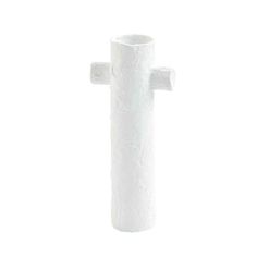 a white toilet paper roll with two crosses on the top and one in the middle