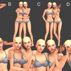 an image of a woman in various poses with different expressions on her face and body