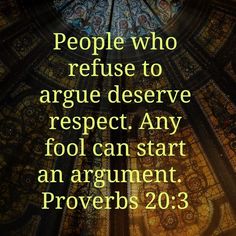 an image with the words people who refuse to arrue deserve respect any fool can start an argument provers 20