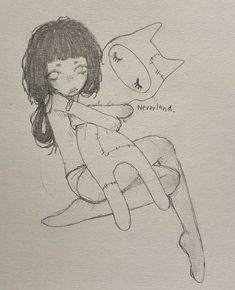 a drawing of a girl hugging a stuffed animal