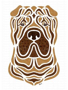 a drawing of a dog's face in brown and white