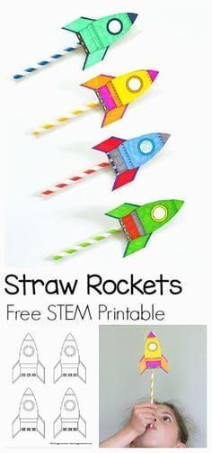 Straw Rockets, Rocket Template, Straw Rocket, Stem Activity For Kids, Science Art Projects, Camping Crafts For Kids, Fun Stem Activities, Preschool Science Activities, Science Experiments For Preschoolers