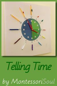 a clock made out of crayons and colored pencils with the words telling time by montessor soul