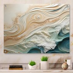 an abstract painting on the wall in a living room