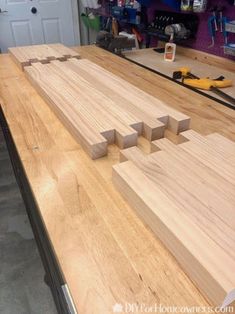 a workbench that has some wood blocks on it