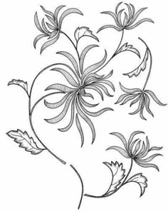 a drawing of flowers with leaves on the stems and petals in the middle, as well as