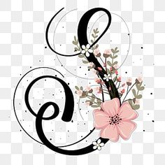 the letter g with flowers and leaves on it is black and white, transparent png