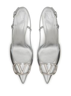 Valentino Garavani VLogo Signature 80mm Slingback Pumps - Farfetch Tone Calves, Silver Pumps, Iconic Bags, Demi Fine Jewelry, Fine Earrings, Slingback Pump, Ballet Flat Shoes, Pump Sandals, Lady Dior