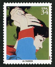 a stamp with an image of a woman holding her head