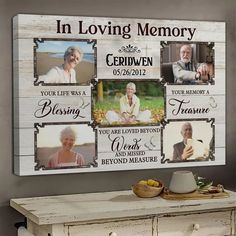 a family photo hanging on a wall with the words in loving memory