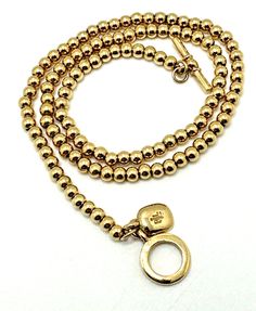 LAUREN RALPH LAUREN Gold Tone Ball Bead Choker Necklace Toggle Clasp 16"