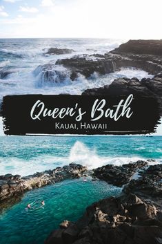 the cover of queen's bath in kauai, hawaii with people swimming