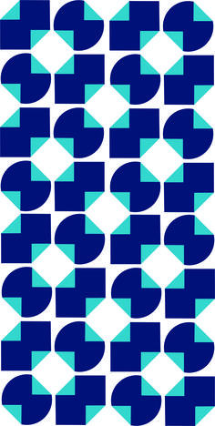 blue and white geometric shapes on a white background