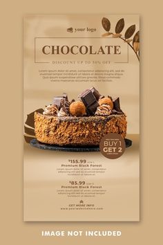 a chocolate cake with nuts on top is shown in this advertment for the store