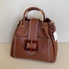 Brown Leather Purse- Gold Handle- Cute Buckle- New- Classic Brown Bag With Belt Detail, Classic Brown Belted Bag, Vintage Leather Messenger Bag, Spring Purses, Hot Pink Bag, Studded Handbag, Faux Leather Handbag, Nylon Tote Bags, Croc Leather