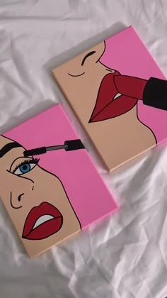 two paintings of women with lipstick on them