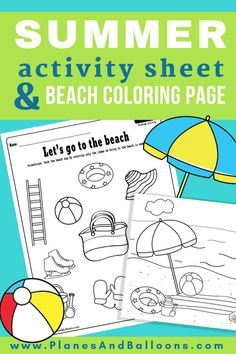 the summer activity sheet and beach coloring page