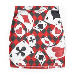 Super stretchy and durable polyester mini skirt. Vibrant, high-quality sublimation print across the front and back. Size range XXS-2XL. Black Alice In Wonderland, Cards Playing, Pattern Mini Skirt, Card Pattern, Black Mini Skirt, Black Mini, Skirts For Sale, Red And Black, Alice In Wonderland