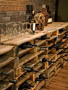 a wine rack made out of wooden pallets