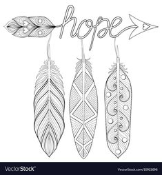 three feathers with the word hope