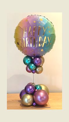 a bunch of balloons that are on top of each other with the words happy birthday