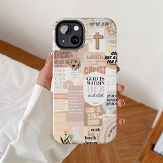 someone holding up their phone case with the words god's within them on it