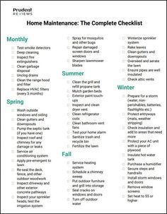 the complete checklist for home maintenance is shown in green and white, with words above it