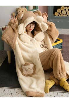 coupon code ANNE80 Pajama Nightgowns, Pyjamas Winter, Pjs Aesthetic, Bunny Pajamas, Kawaii Products, Cozy Pjs, Flannel Nightgown, Flannel Hoodie, Cute Sleepwear