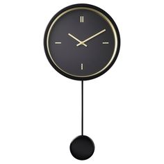 a black and gold clock on a white background