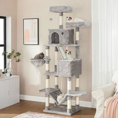 Scratching Cat Tree Tower with Sisal & Hammock Outside The Window, Cat Towers, Stables Design