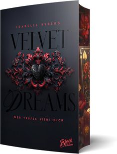 the book cover for velvet dreams is shown in red and black with an ornate design on it