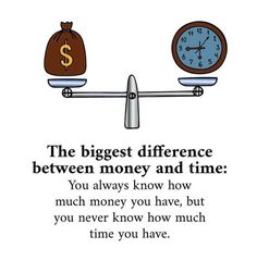 two clocks sitting on top of each other with the words, the biggest difference between money and time