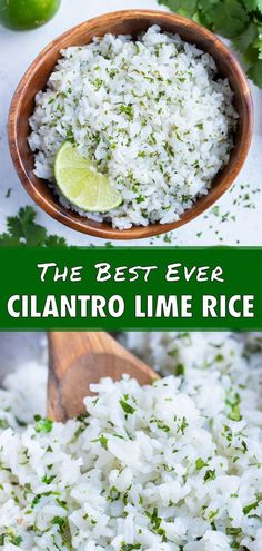 the best ever cilantro lime rice in a wooden bowl