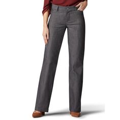 Kick up your work attire with this trouser pant from Lee. Part of the Flex Motion Collection, this regular fit trouser pant uniquely fits your every curve and is made with a super stretch fabric that looks as good as it feels. Featuring a non-binding, no gap waistband and a mid rise regular fit, these pants are ready to go from work to play in effortless style. So put your comfort in motion and don't let anything hold you back in these "working it" work trousers. Size: 18L.  Color: Gray.  Gender Work Trousers, Yoga Pants Outfit, Fitted Trousers, Work Attire, Bottom Clothes, Trouser Pants, Straight Leg Pants, Workout Pants, Bottoms Pants