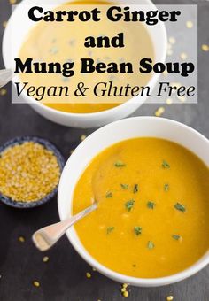 two bowls of carrot ginger and mung bean soup