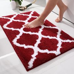 PRICES MAY VARY. 100% Microfiber [Comfortable and Luxurious] This bath mat boasts a contemporary Moroccan geometric design with a 0.6-inch high pile, incorporating a unique ultra-fine fiber-locking technique for unparalleled fluffiness and softness. Immerse your feet in the cozy and comfortable feel of the bathroom mat, adding a touch of sophistication to your space [Highly Absorbent] Our bathroom mat utilizes high-density water-absorbing fibers, trapping moisture in the deep pile to keep the fl Floor Tub, Tub And Shower, Plush Carpet, Floor Protectors, Plush Rug, Moroccan Design, Bathroom Floor, Shower Rugs, Smart Design