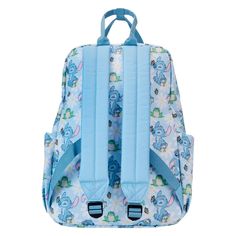 New beginnings are in bloom! Embrace a season of fresh starts with the Loungefly Lilo & Stitch Springtime Stitch AOP Full-Size Backpack. This accessory features an all-over print of the loveable alien as he makes flower crowns for all his friends. White daisies cover a blue background, where Stitch plays with some frogs and ducklings. Look closely and you may find a butterfly perched on Stitch’s nose! This backpack has plenty of room to carry your belongings and makes an adorable companion to an Stitch Backpack, Fresh Starts, Pop Disney, Lilo Et Stitch, Disney Handbags, White Daisies, Loungefly Disney, Disney Lilo, Star Wars Collection