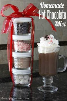 homemade hot chocolate mix in a glass mug