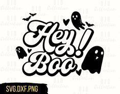 halloween lettering with ghost and pumpkins in black on a white background for svt dxf