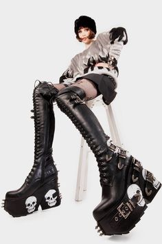 Irrational Thoughts Chunky Platform Thigh High Boots – LAMODA US Big Platform Boots, Irrational Thoughts, Platform Thigh High Boots, Chunky Platform Boots, Platform Boots Chunky, A Skull, Style Boots, Chunky Platform, Gothic Style