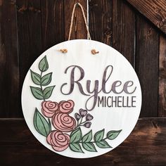 Name with Flowers: 3D CIRCLE DOOR HANGER DESIGN - Paisley Grace Makery Circle Door Hanger, Nursery Door Sign, Girls Door Sign, Door Hanger Design, Circle Door, 3d Circle, Door Hangers Diy, Flowers 3d, Hanger Design